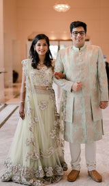 Pratibha Kedia in our Mint Rajkumari Tiered Gota Lehenga