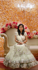Pratibha Kedia in our Mint Rajkumari Tiered Gota Lehenga