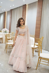 Masoom Minawala In Fairytale Pink Tiered Tea Rose Ghaghra