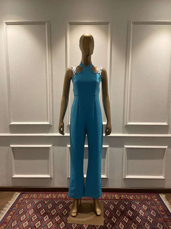 LETTING GO AZURE JUMPSUIT HALTER STYLE