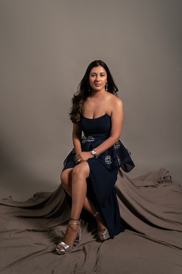 Navy Blue Drape Skirt with peplum