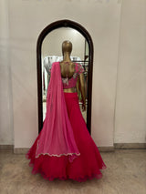 Fuschia pink lehenga+lvr blouse+drape dupatta