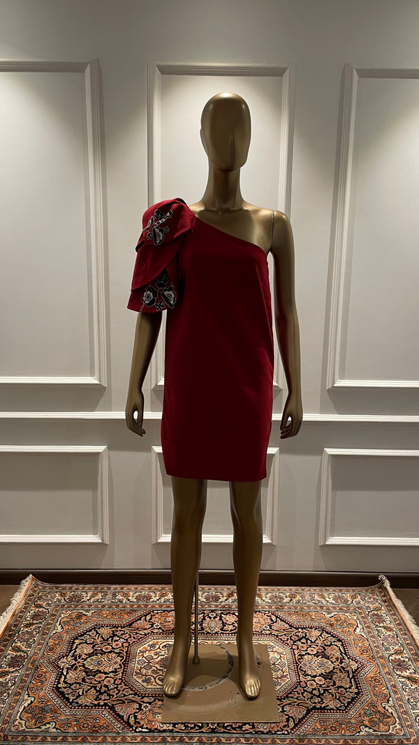 Wine One-Shoulder Dress