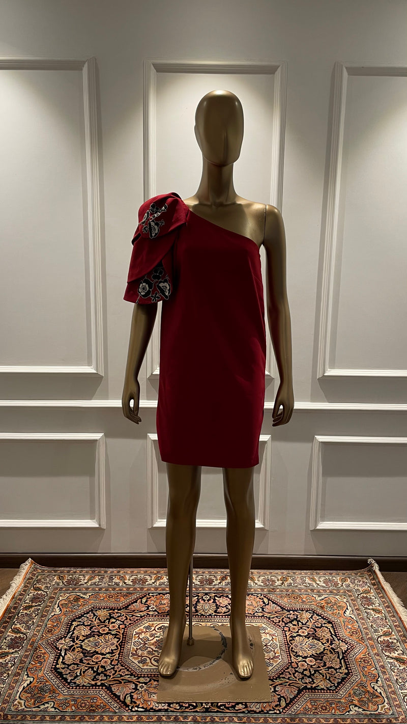 Wine One-Shoulder Dress