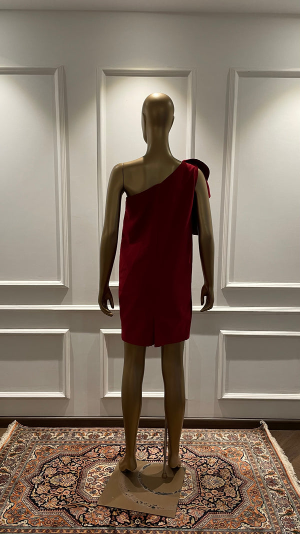 Wine One-Shoulder Dress
