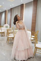 Masoom Minawala In Fairytale Pink Tiered Tea Rose Ghaghra