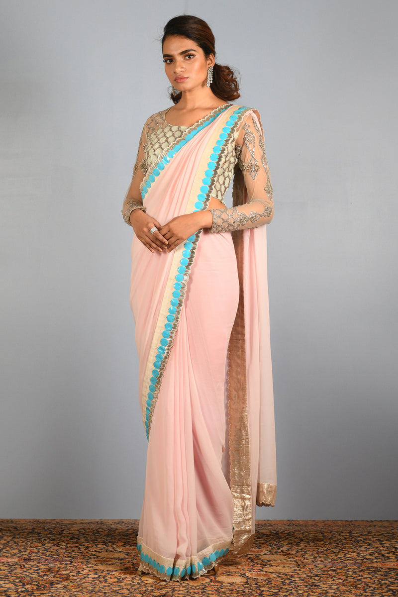 PINK GEORGETTE GRILL ART SAREE (AS23)