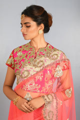 PINK NET KT SAREE WITH HEAVY KT BLOUSE (AS23)