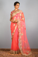 PINK NET KT SAREE WITH HEAVY KT BLOUSE (AS23)