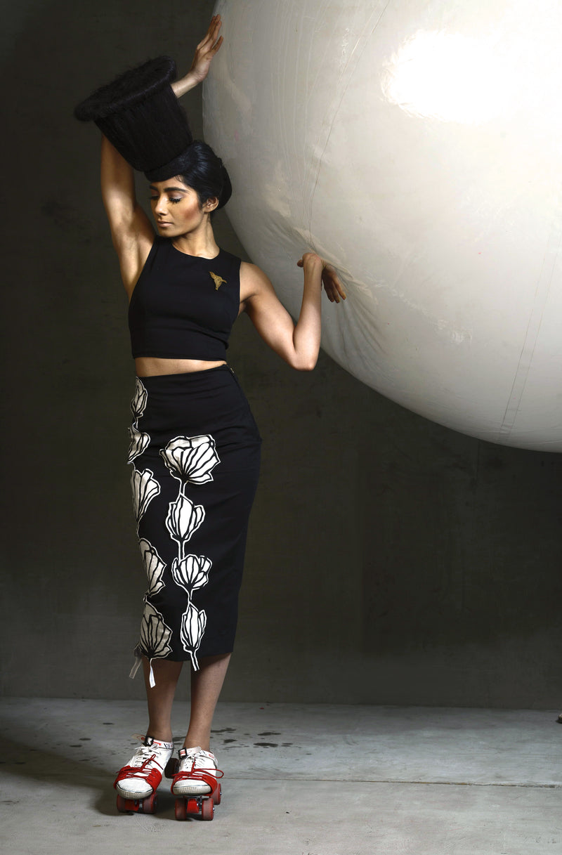 Floral Fitted Encroaching Skirt and Crop Top Set