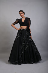 Black Come Away WIth me Crop top and Skirt (with sleeves)