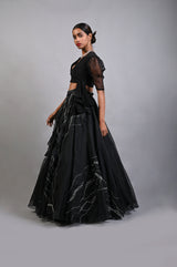 Black Come Away WIth me Crop top and Skirt (with sleeves)